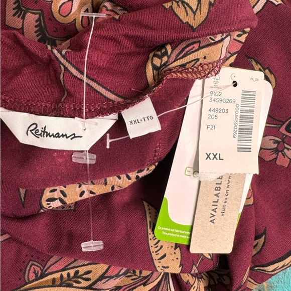 Reitman's Mock Neck Burgundy Leaf Print Size XXL NWT - Picture 4 of 5